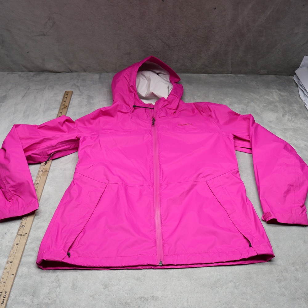Merrell Jacket Womens Medium Pink Hooded Wind Rain Full Zip Lightweight Ripstop